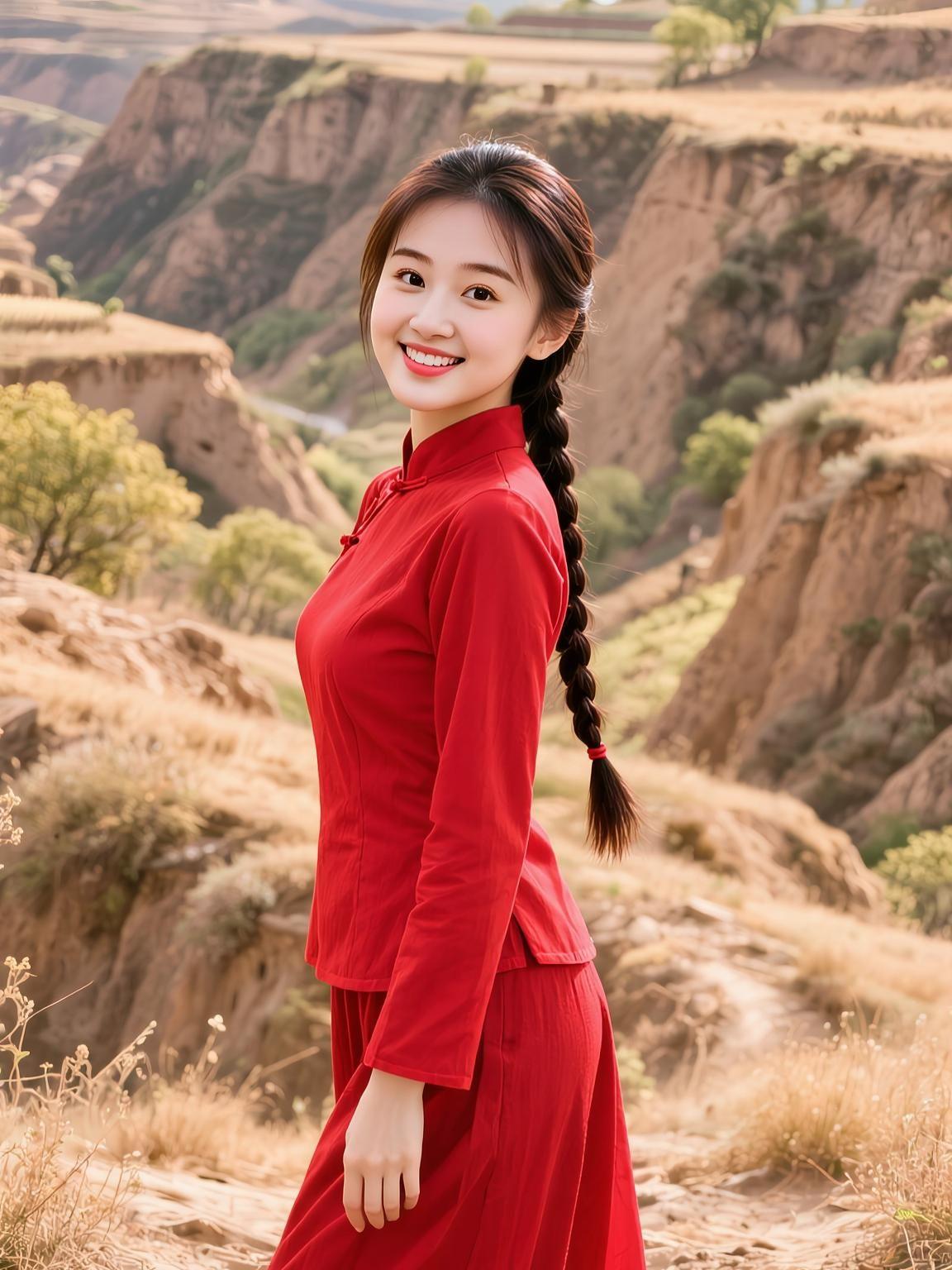AI陕北红衣写真 抖音ai创作 山里姑娘