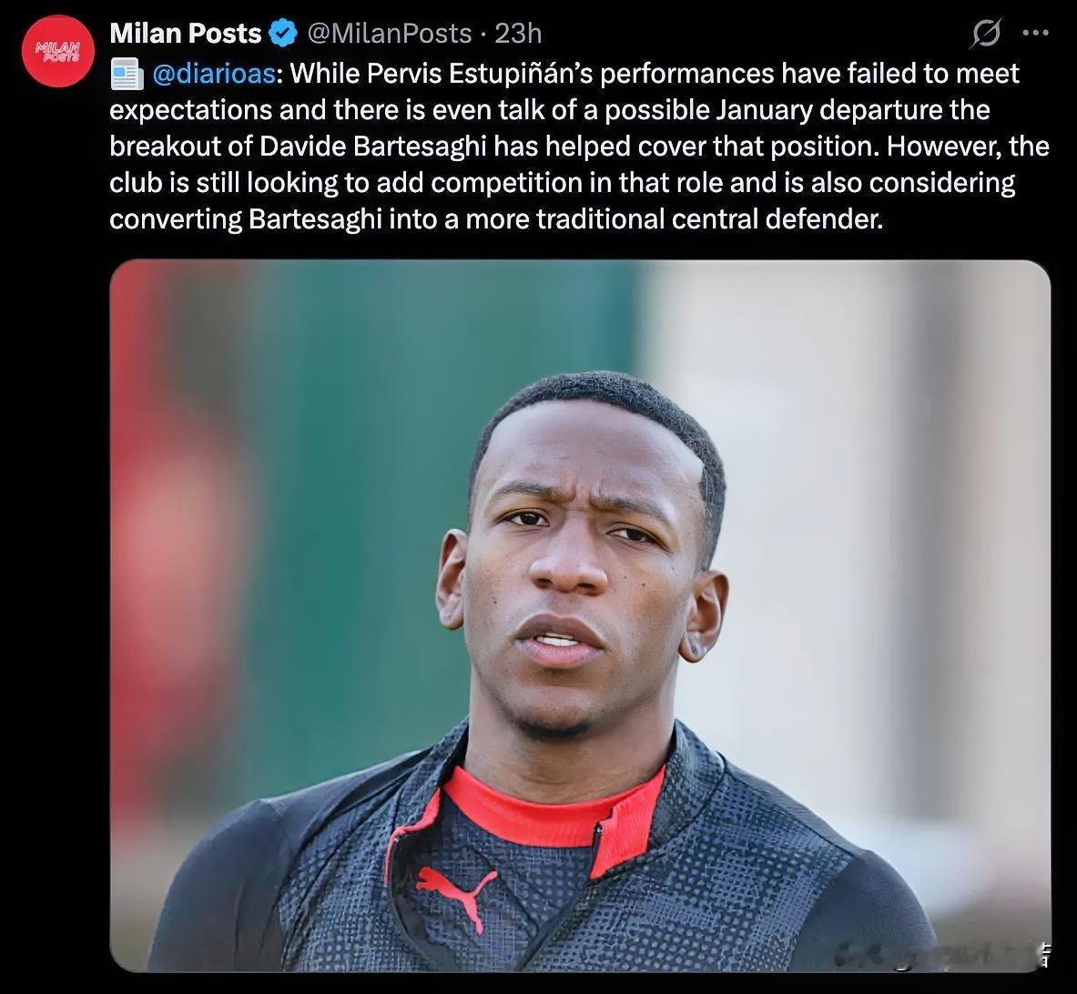 埃斯图皮尼安！由于巴特萨吉的崛起，埃斯图皮尼安在米兰的左路已经从原来的首发球员沦