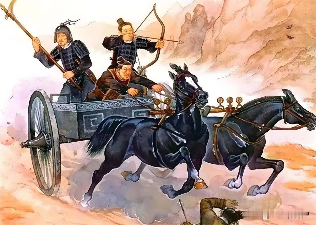 这是春秋时代标准的战车，如果换成古代皇帝来作战，那么黄金组合肯定是，宋太宗驾车，