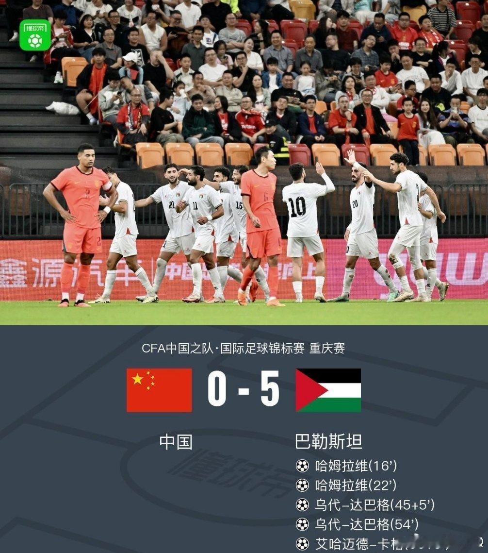 国足0比5巴勒斯坦不错！祝贺国足又给我们奉献了一场精彩的比赛！！！ ​​​
