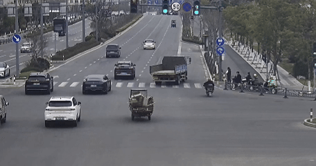 【“最帅背影” 闪现温岭街头】🛵🚛💪
3月17日中午，温岭城区一辆轻型货车