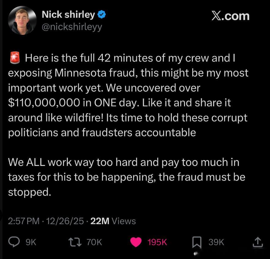 【黄金时代】调查记者尼克·雪莉发布的关于明尼苏达州猖獗的索马里诈骗的爆炸性视频，