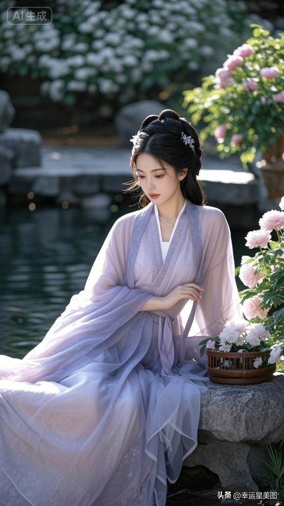 梦幻古风少女，紫色纱裙飘逸，宛如仙子下凡。
