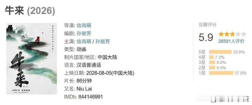 《牛来》豆瓣开分5.9分，评分超过《惊蛰无声》（豆瓣2026最值得期待华语电影N