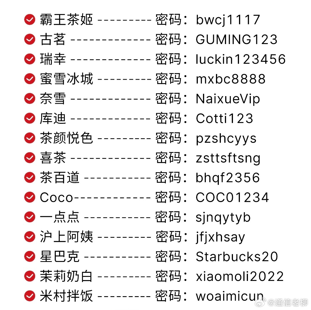 奶茶店的常用WiFi密码，仅供参考！ 
