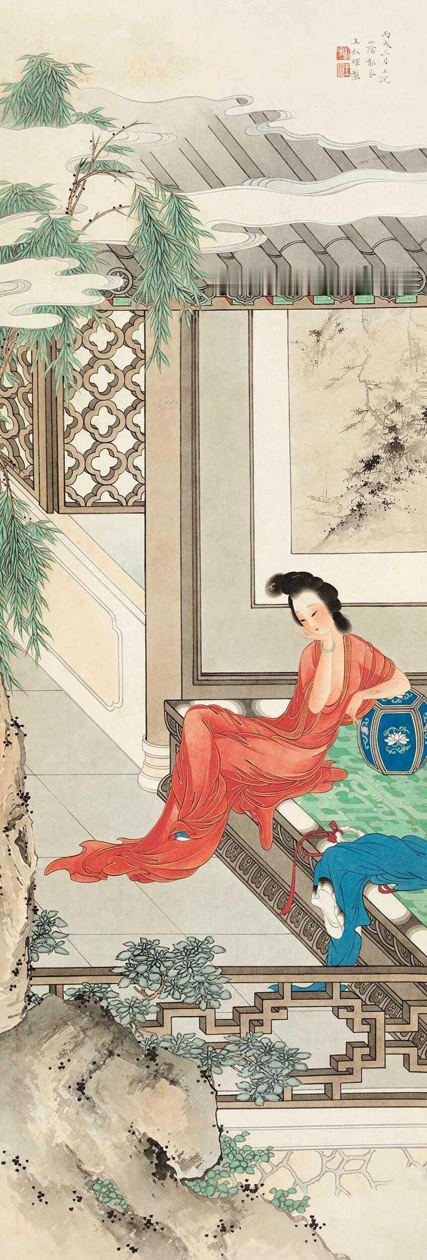 王叔晖工笔画，她一辈子没结婚，生前住在北京西四一条胡同的小院里，屋子终年不见太阳
