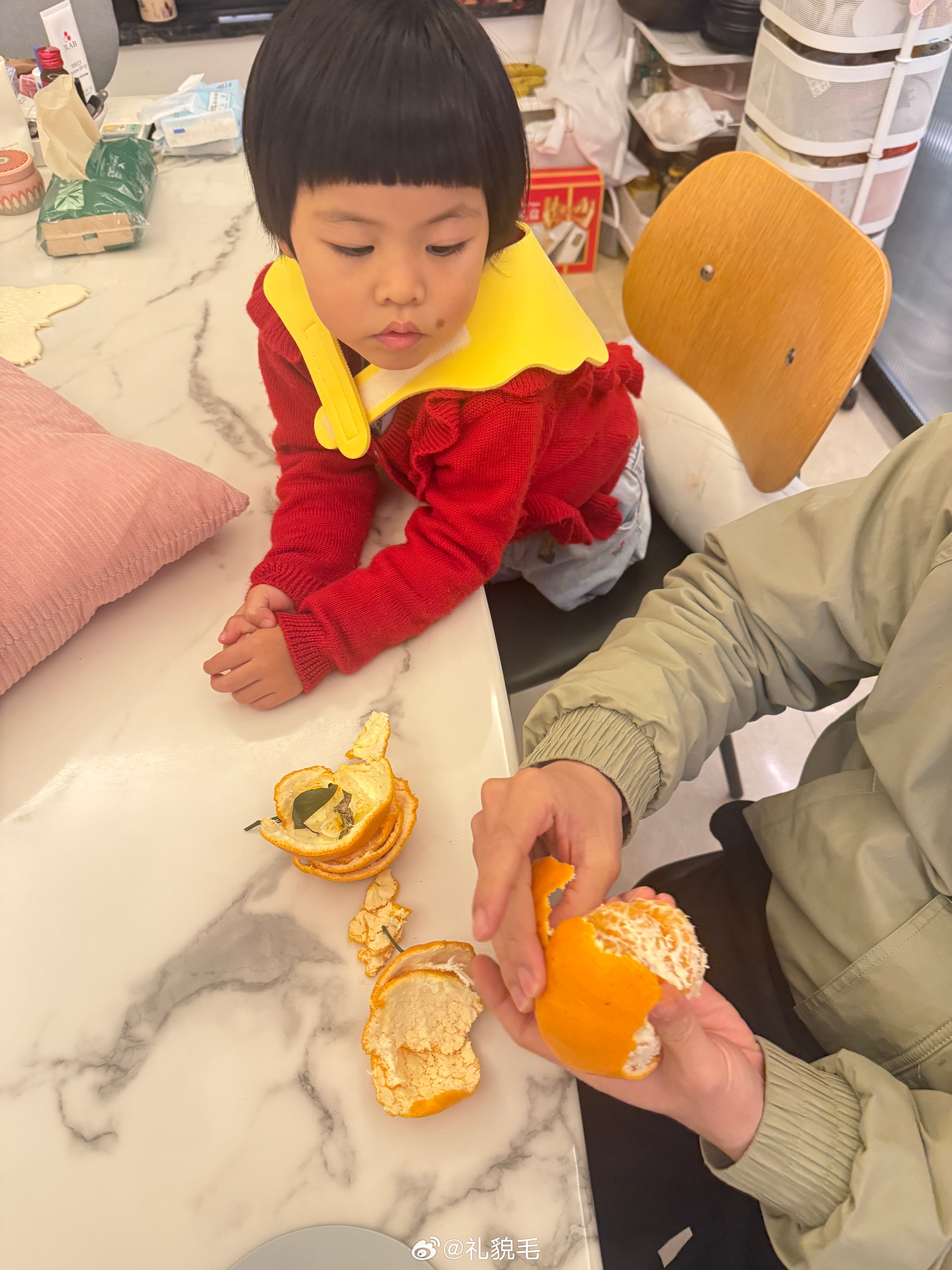 一回来就生气了马上就要吃晚饭了，旅蛙在这剥耙耙柑吃，球也闹着要吃。吃了待会儿又吃