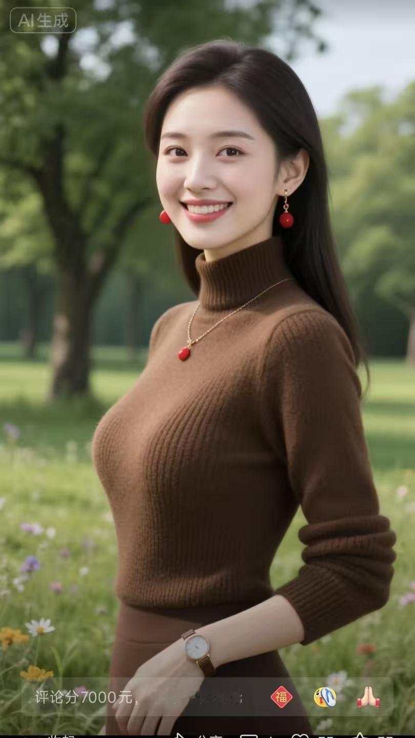 甜美少女
棕衣轻裹韵天然，
红珥摇波映丽颜。
少女甜风盈活力，
青春气息满人间。