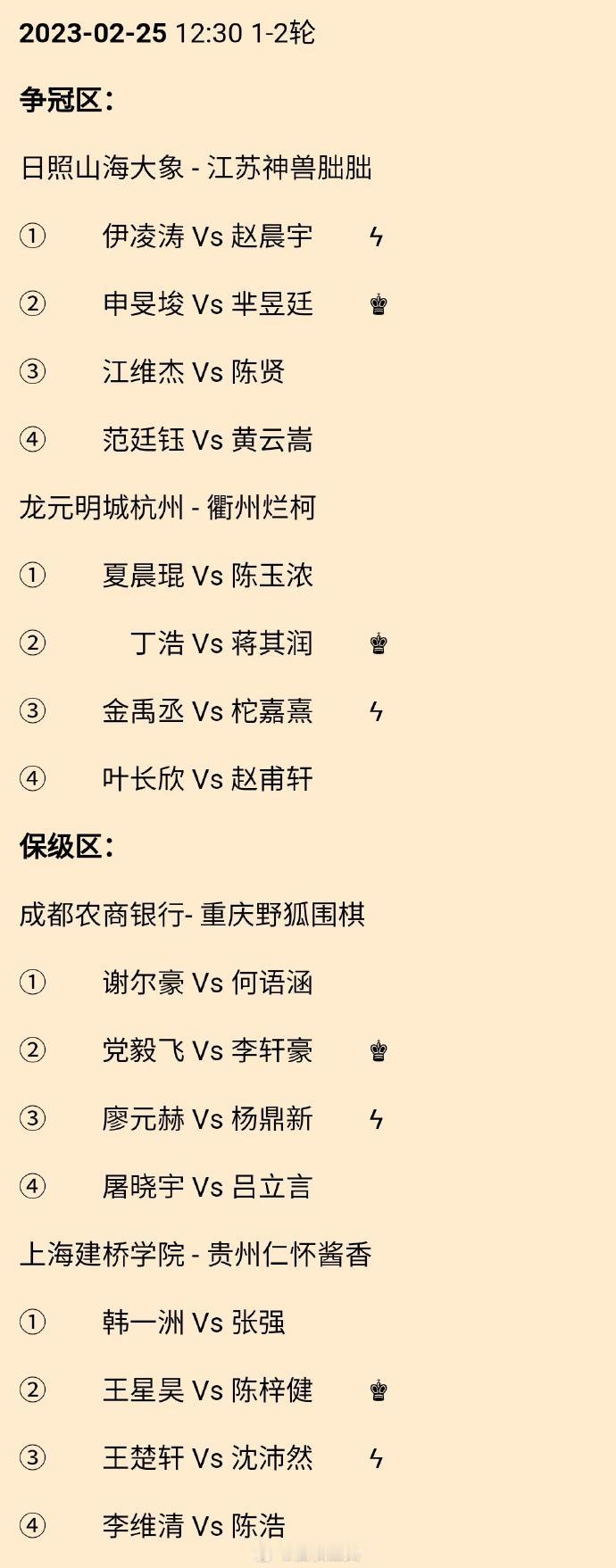 围甲第1-2轮对阵 #围棋# 