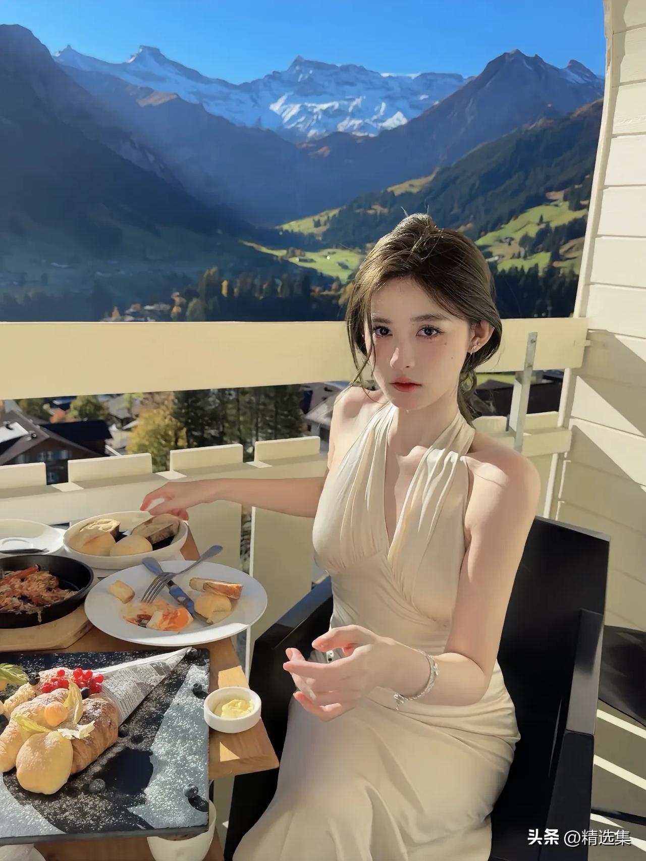 山间美景伴佳人，美食相伴乐无边[比心]。