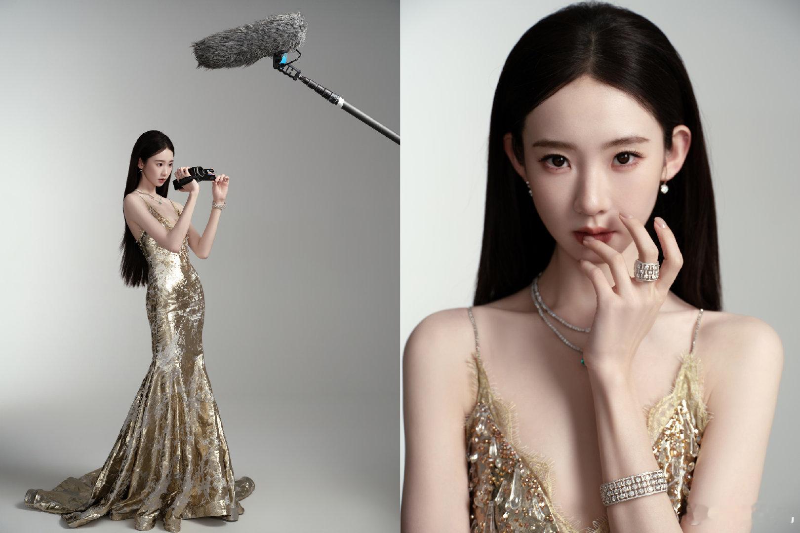 张艺凡鎏金吊带礼裙 张艺凡北京国际电影节造型  张艺凡北京国际电影节造型鎏金吊带