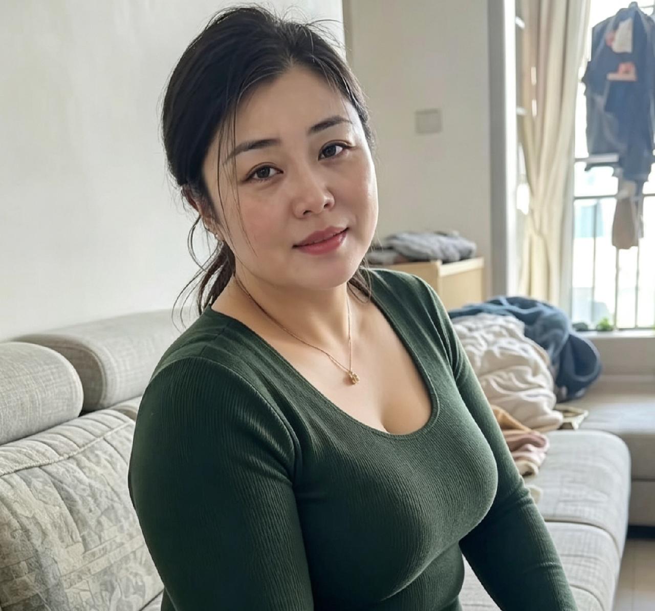 谁说胖女人就不美了？看看她，深绿裙下是丰盈的曲线，怀里抱着橘猫，眼神温柔得像水。