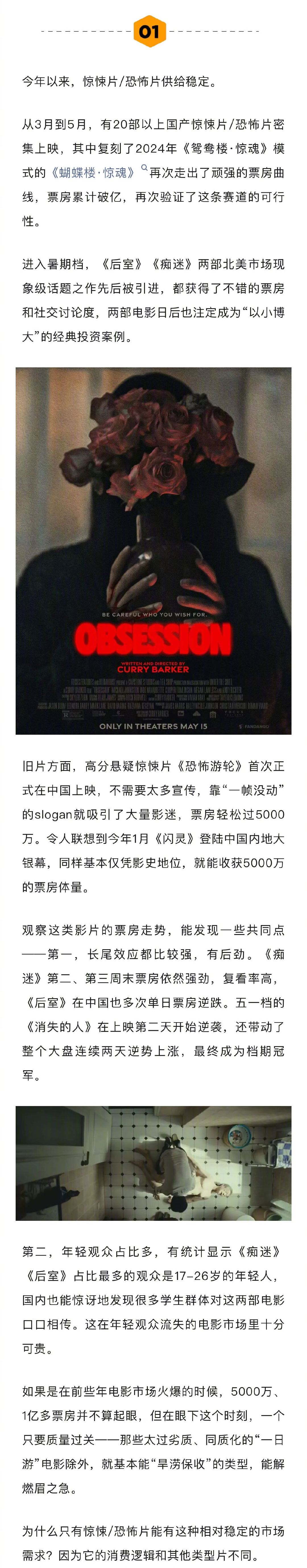 小成本恐怖片闷声发财 痴迷票房为什么有后劲 观察《痴迷》《后室》的票房走势，能发