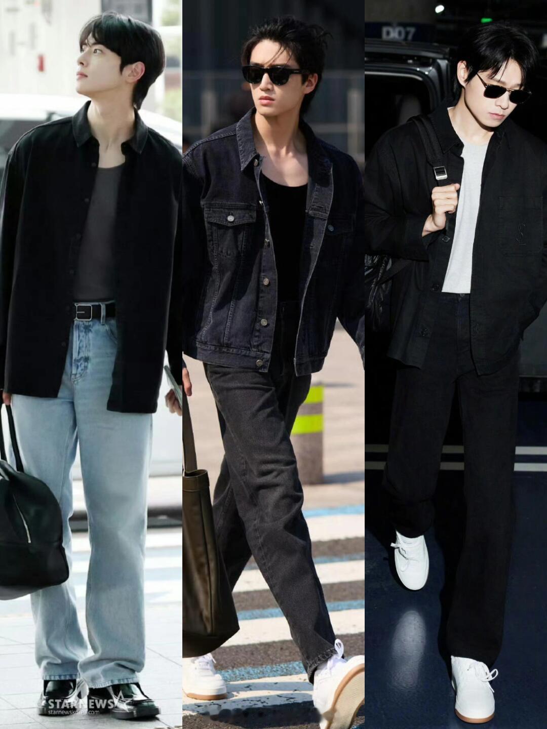魏大勋、车银优、张康乐燥候三位大长腿的巴黎时装周了Saint Laurent 2