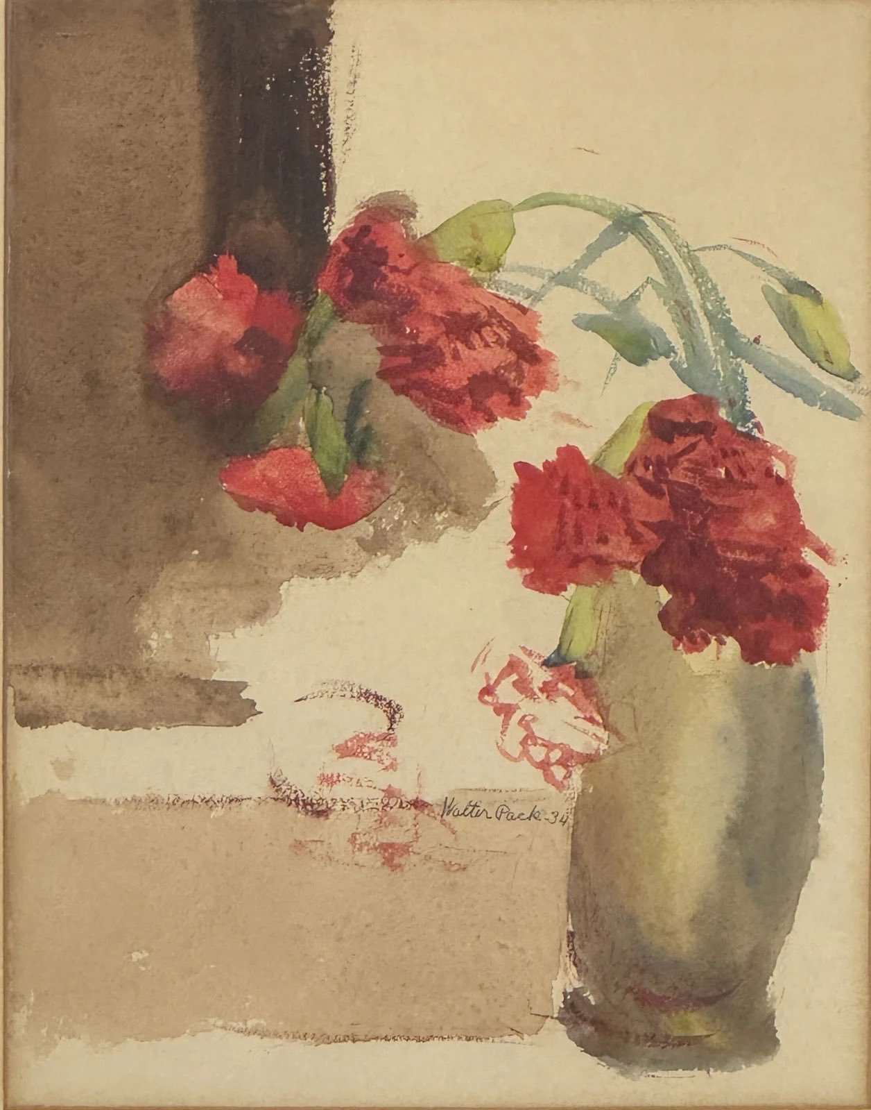 红色康乃馨，1934年，美国画家Walter Pach 