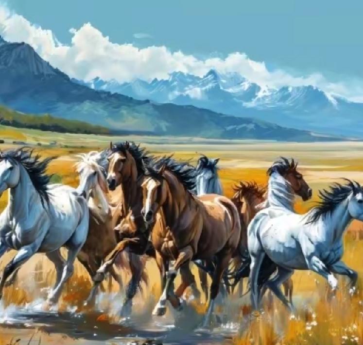 再抛上联！“八骏生风腾浩气”，诚邀高手续峥嵘！
 
继林海松涛的清雅，再添骏马奔