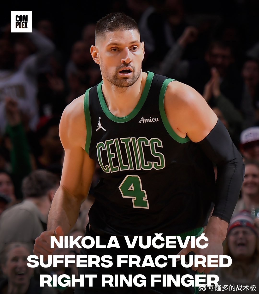 Shams：武切维奇将于周六接受无名指骨折手术，将缺阵约一个月。 