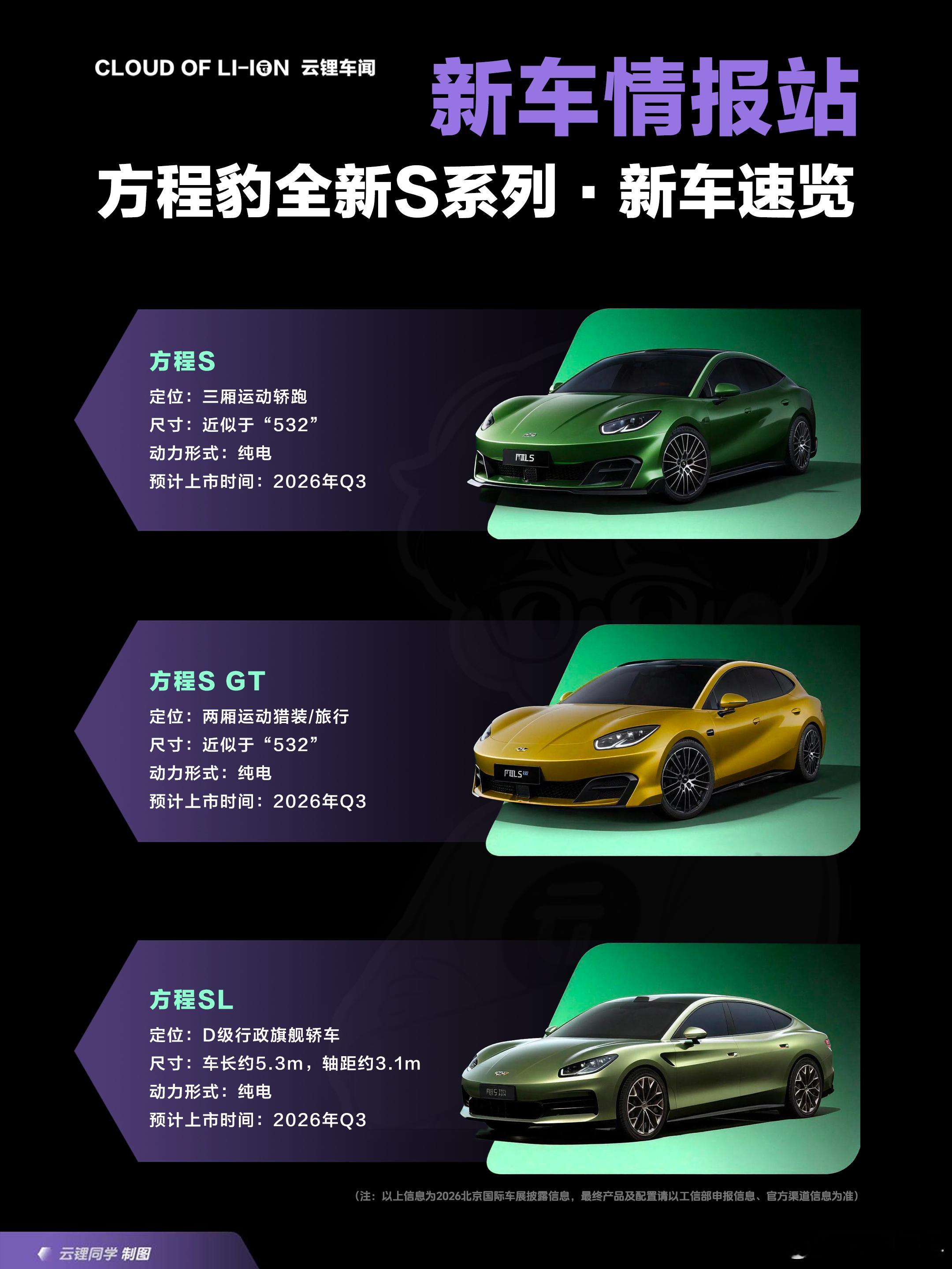 作为继「豹」和「钛」系列之后的第三系列这次方程S系列直接祭出一款超跑3款轿跑车型