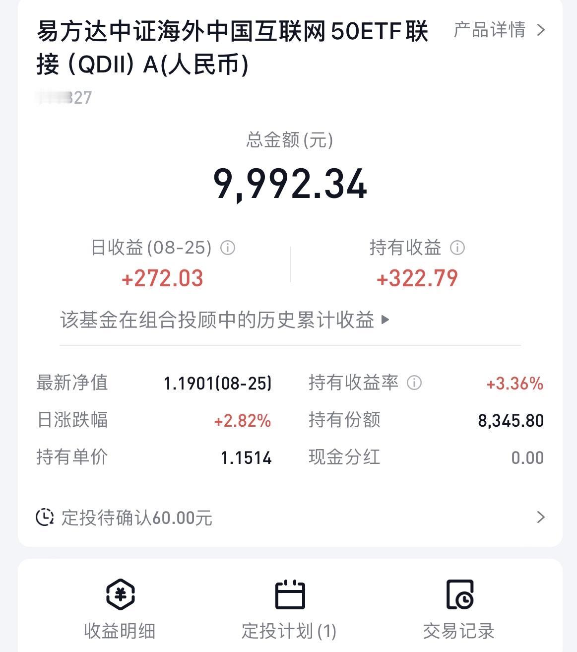 套牢了我四年之久的中概互联，终于回本盈利了！目前盈利322元，不过才刚盈利，这个