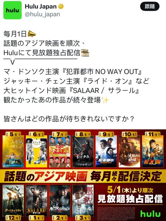 hulu_japan每月一部精彩亞洲電影《長空之王》