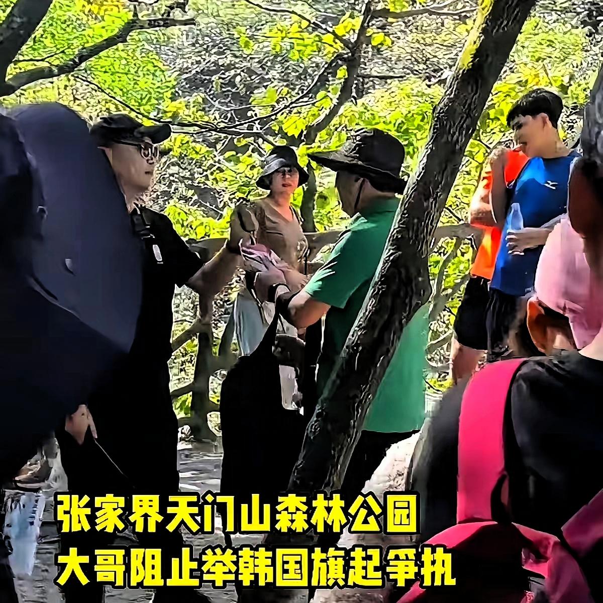 所谓的“爱国”表演，说白了就是一场碰瓷的戏。张家界景区里，那位黑衣大哥抢的不是一