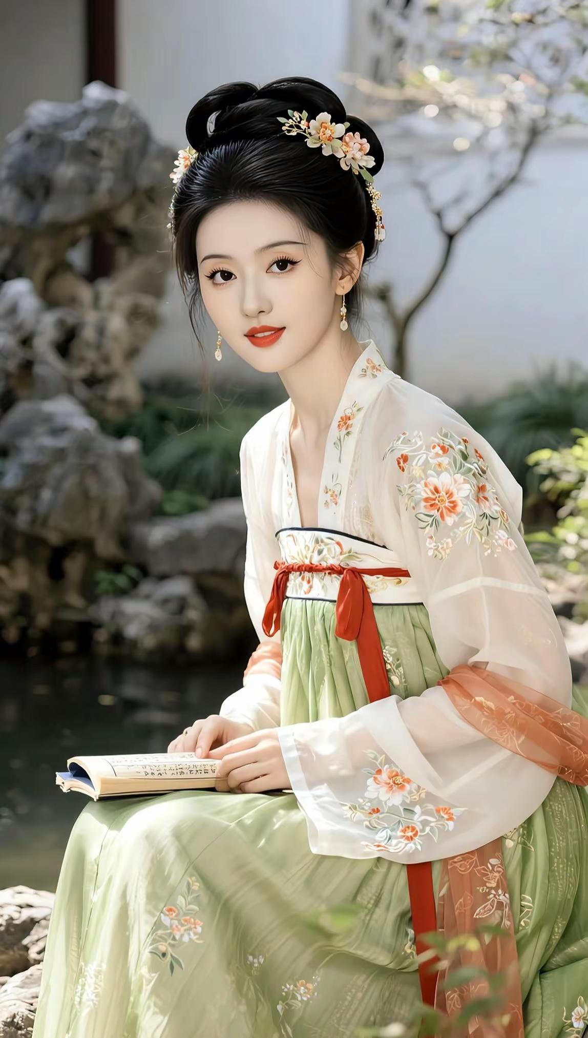 AI绿裳仕女图 ai创作