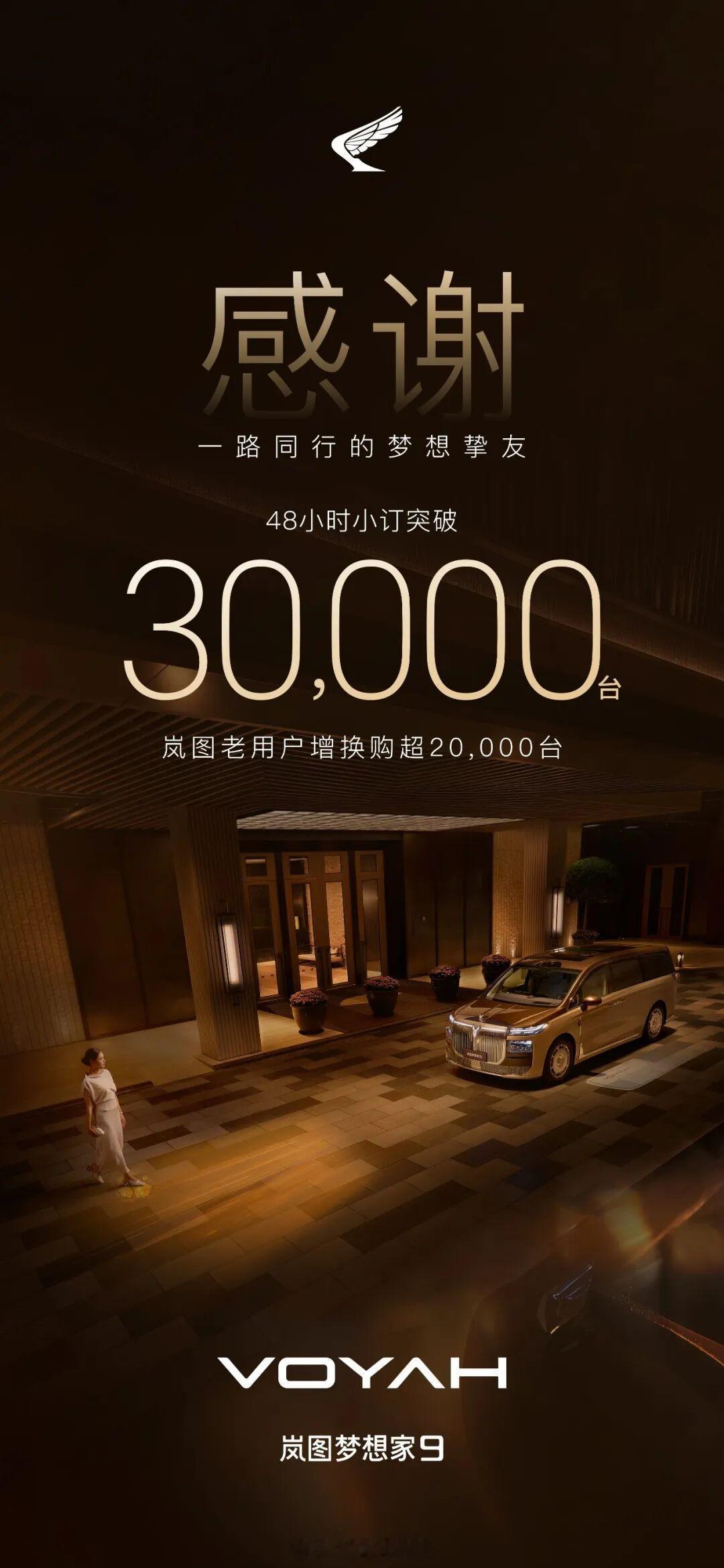 岚图梦想家 9，48 小时小定突破 3 万台。这个成绩，大家觉得怎么样？新能源汽