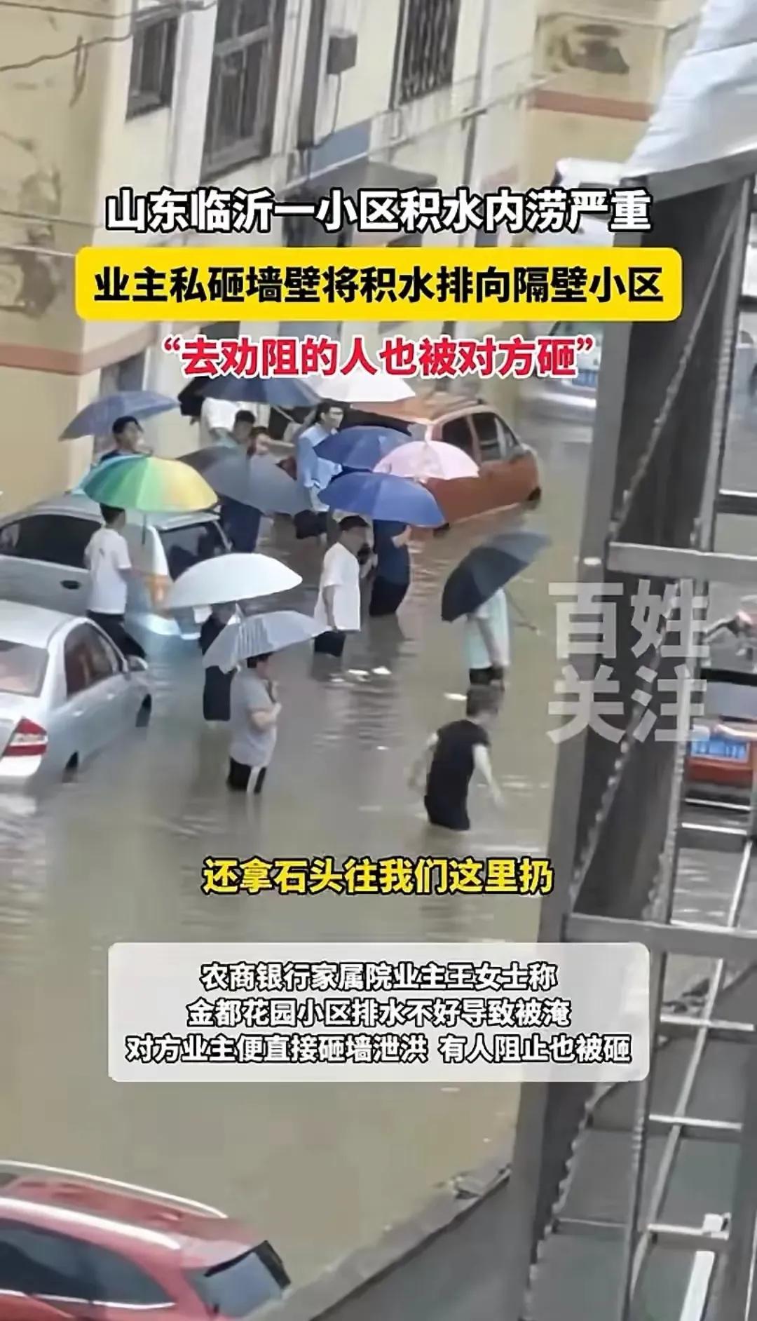 这几天下暴雨，你们那里淹了没？如果淹了，会不会往邻居家放水？近日，临沂小区就出现