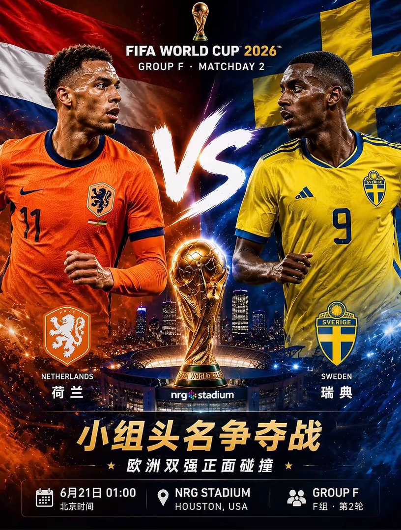 周五033：世界杯  荷兰VS瑞典2026.6.21     01：00荷兰vs