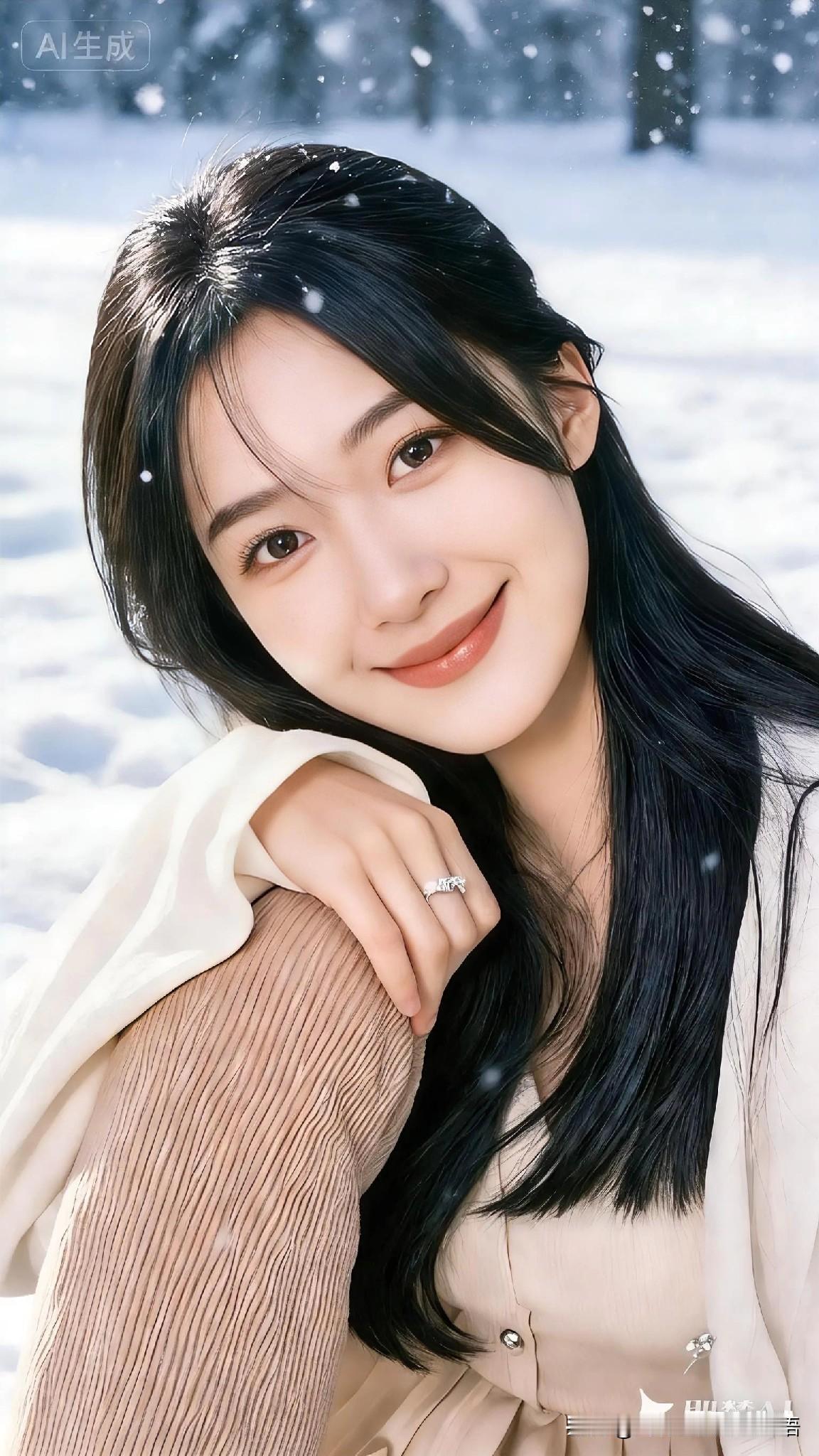 冬日旷野的雪光里，她的笑藏着人间最朴素的美好与温柔。