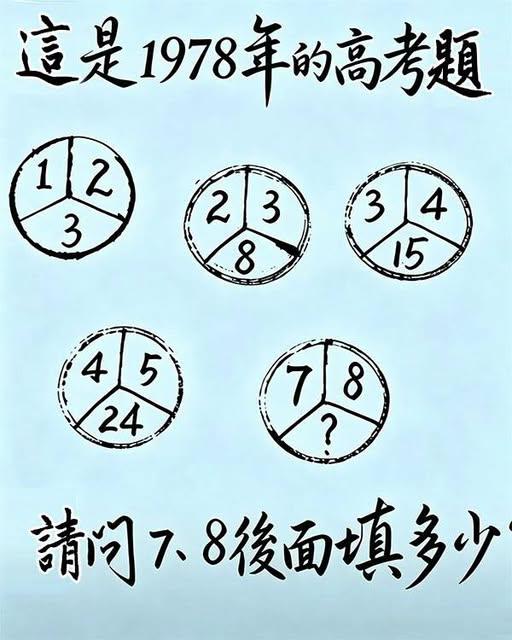 1978 年高考真题来了！已知数字 7、8，下一个数该填几？点开图片，试着亲手算
