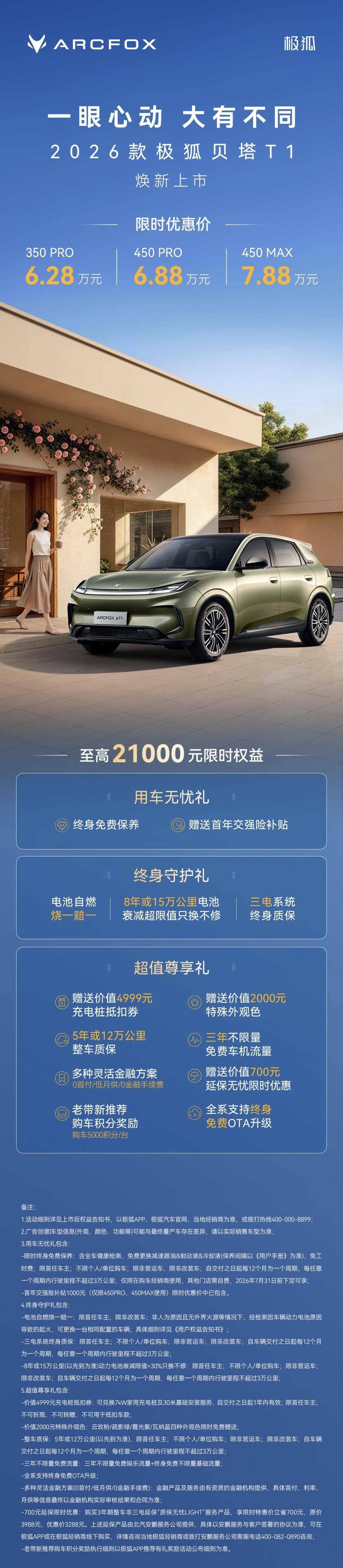 2026款全新贝塔T1，全球正式上市。
新车总共发布三个配置350Pro，450