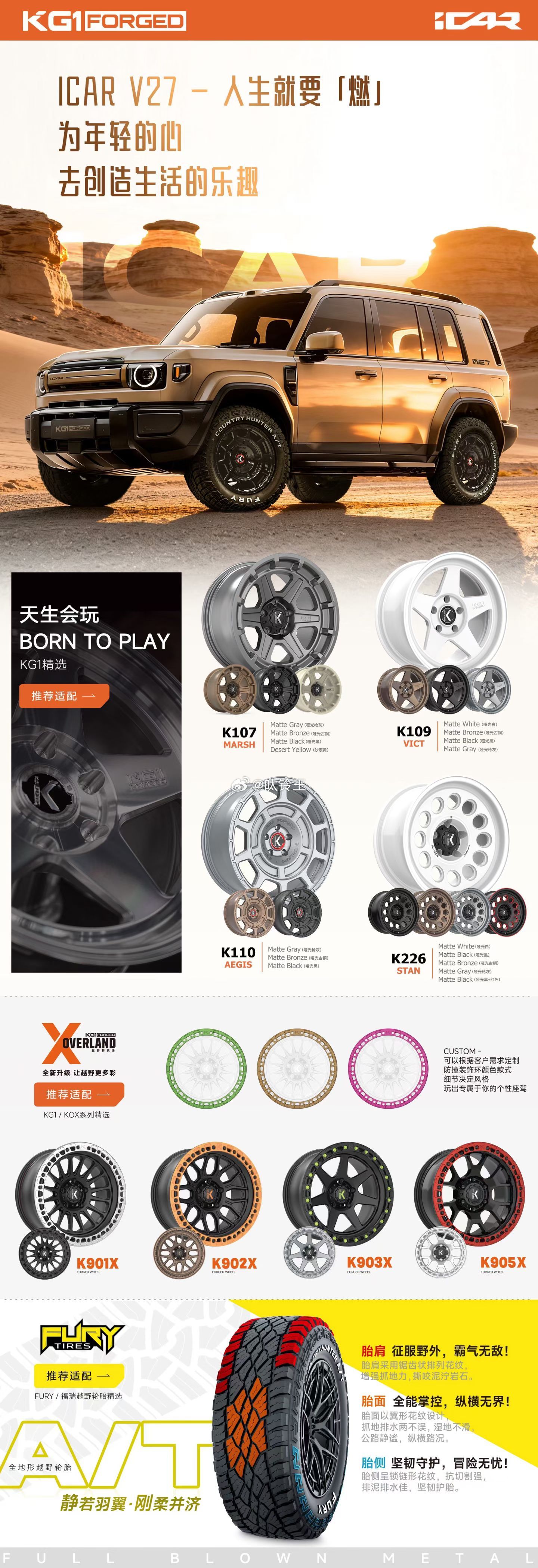 iCar V27 推荐升级方案KG1锻造轮毂 18寸定制数据🉑搭配FURY轮胎