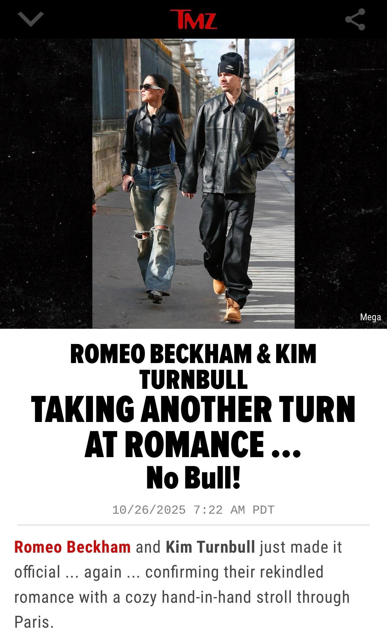 贝家二儿子罗密欧跟前女友Kim Turnbull复合了‼️两人手牵手现身巴黎👇
