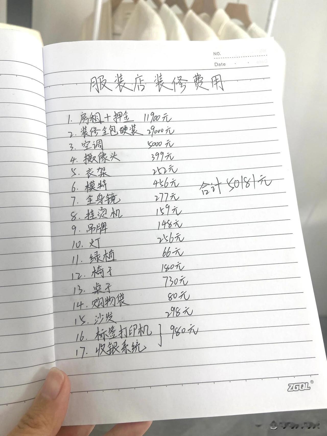 开一家服装店的装修费用清单

关于开一家服装店到底要用多少钱
我的装修费用清单大
