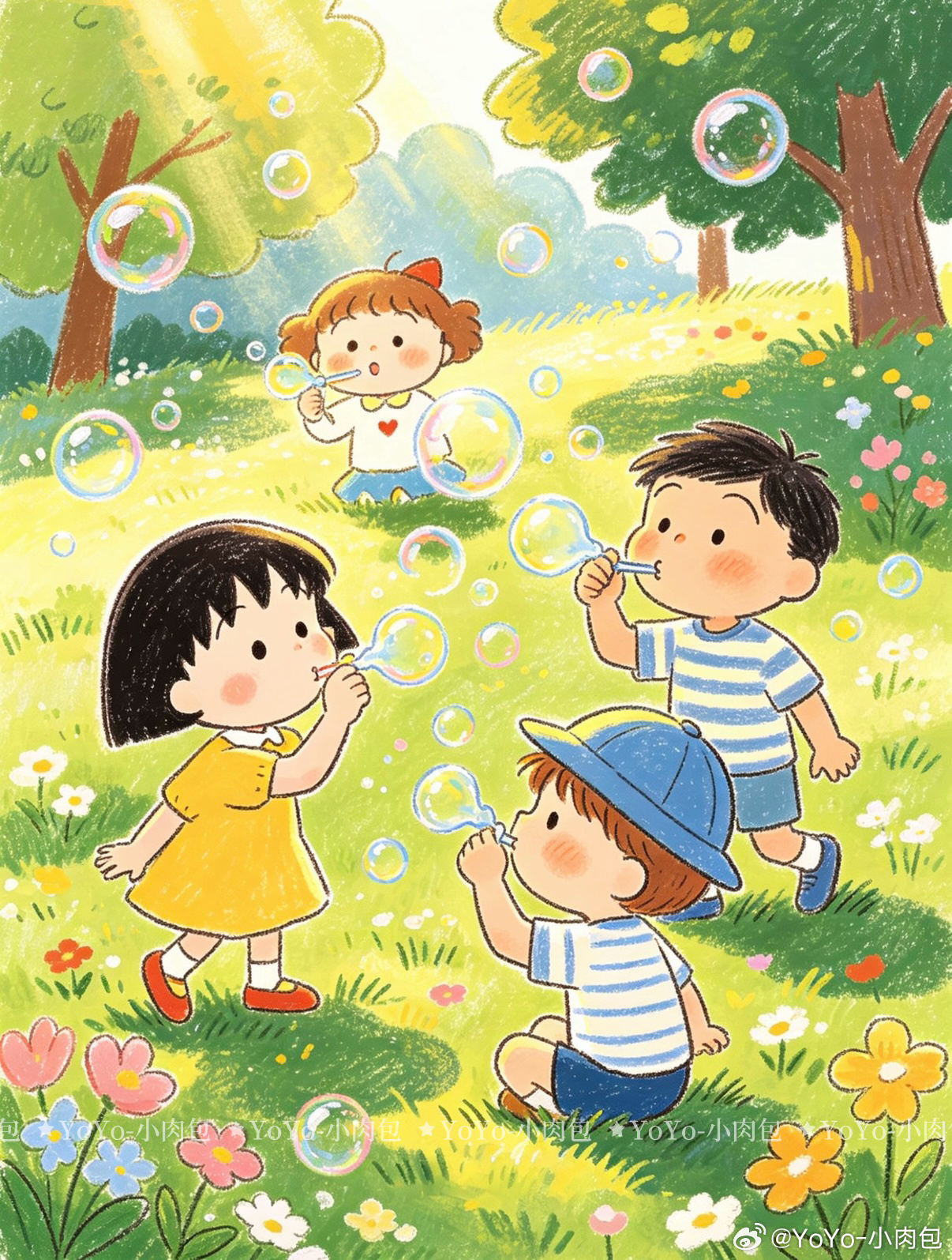 樱桃小丸子壁纸，一起和小丸子吹泡泡吧樱桃小丸子樱桃小丸子动漫壁纸