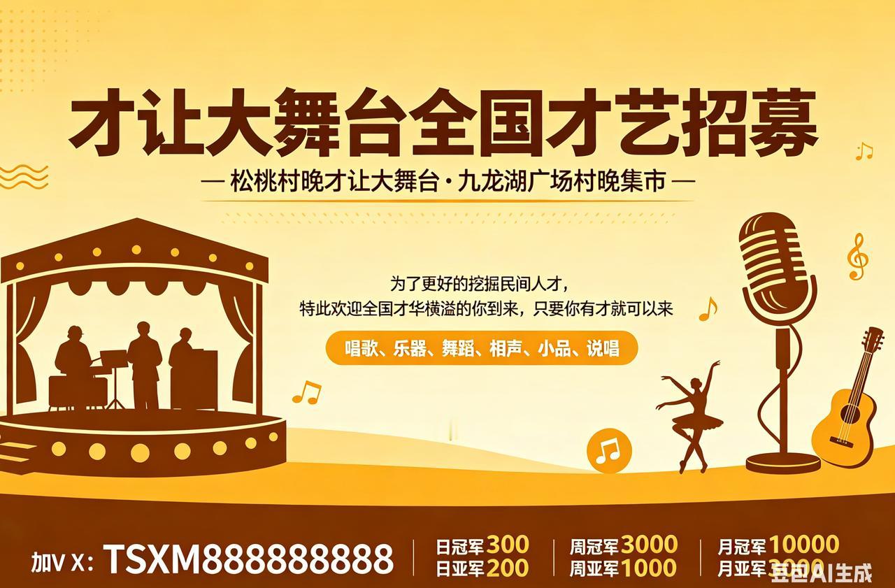 才让大舞台全国才艺招募令

有才你就来，梦想不等待！松桃村晚才让大舞台，面向全国