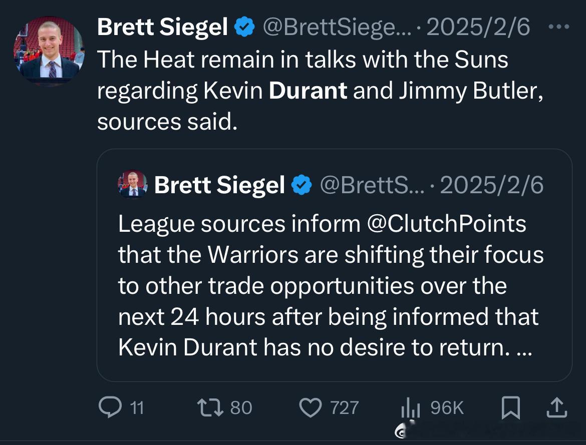 为什么 我们不怎么转 Brett Siegel的内容呢，就是那个最近说kd想去活
