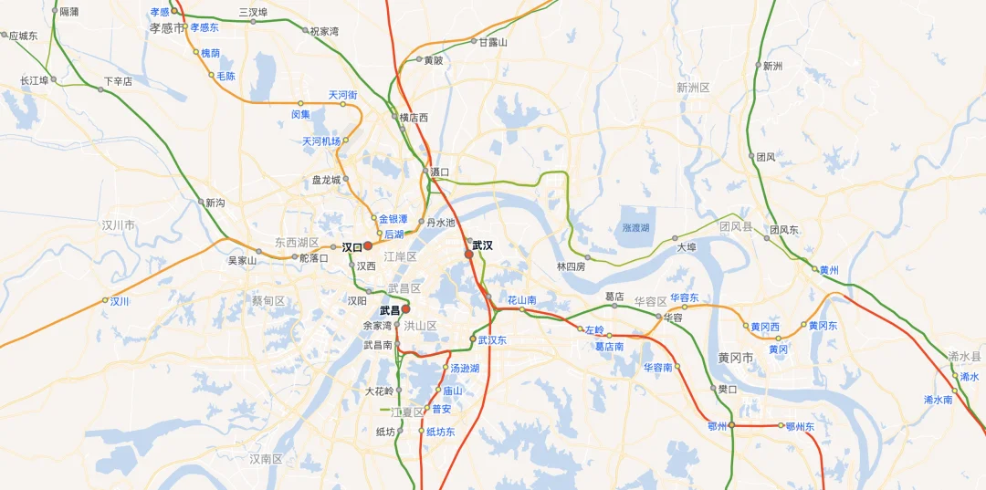 武汉附近铁路发展状况图:高铁+普铁
