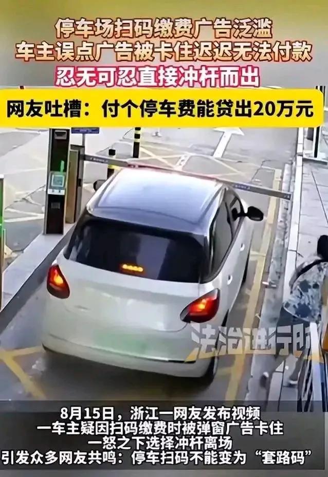 你遇到过扫码缴费时被弹窗广告卡住，死活付不了款吗？浙江一位车主就是这么被逼到撞杆