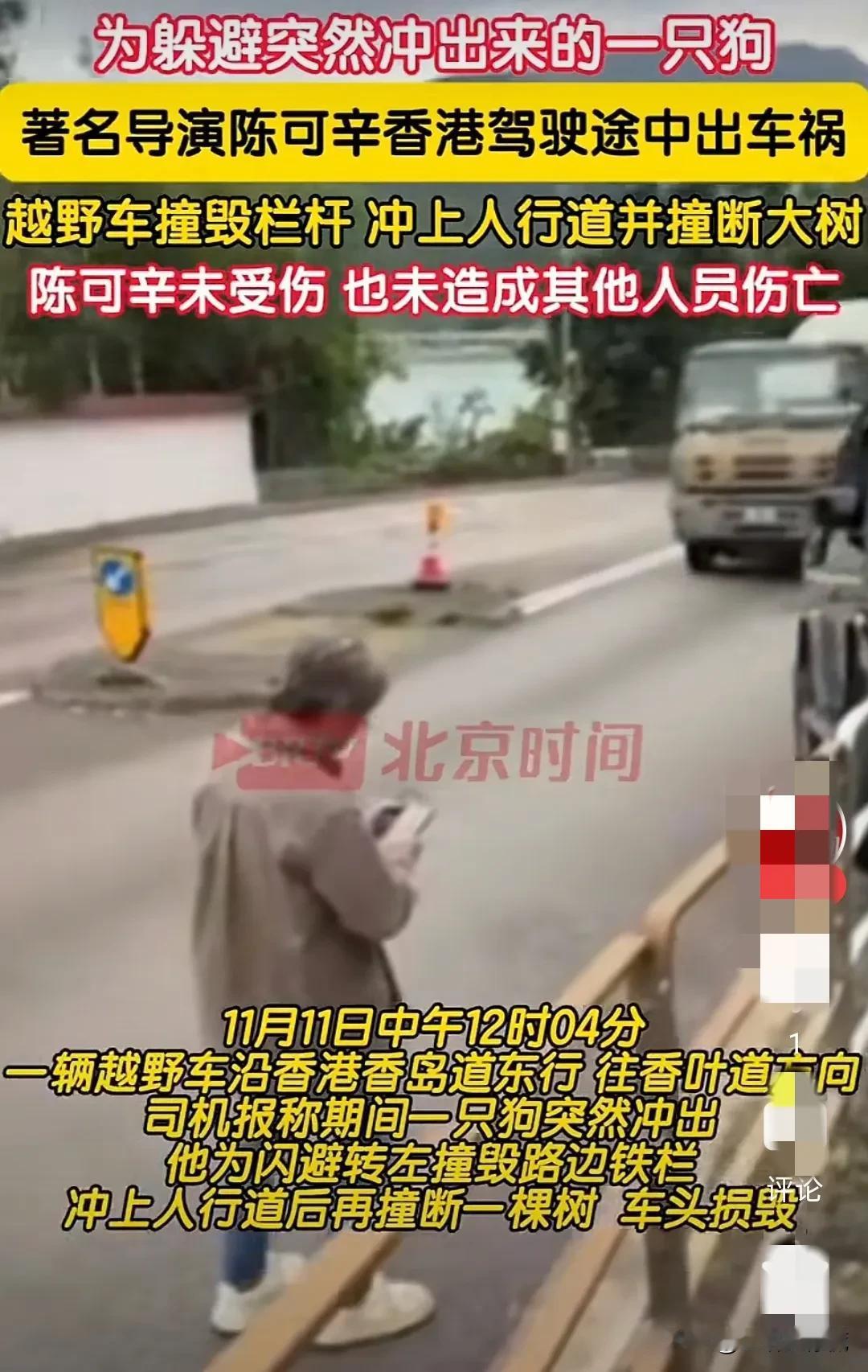 陈可辛导演和他的司机，还是很有爱心的。

他们在驾驶一辆越野车出行时，道路上突然