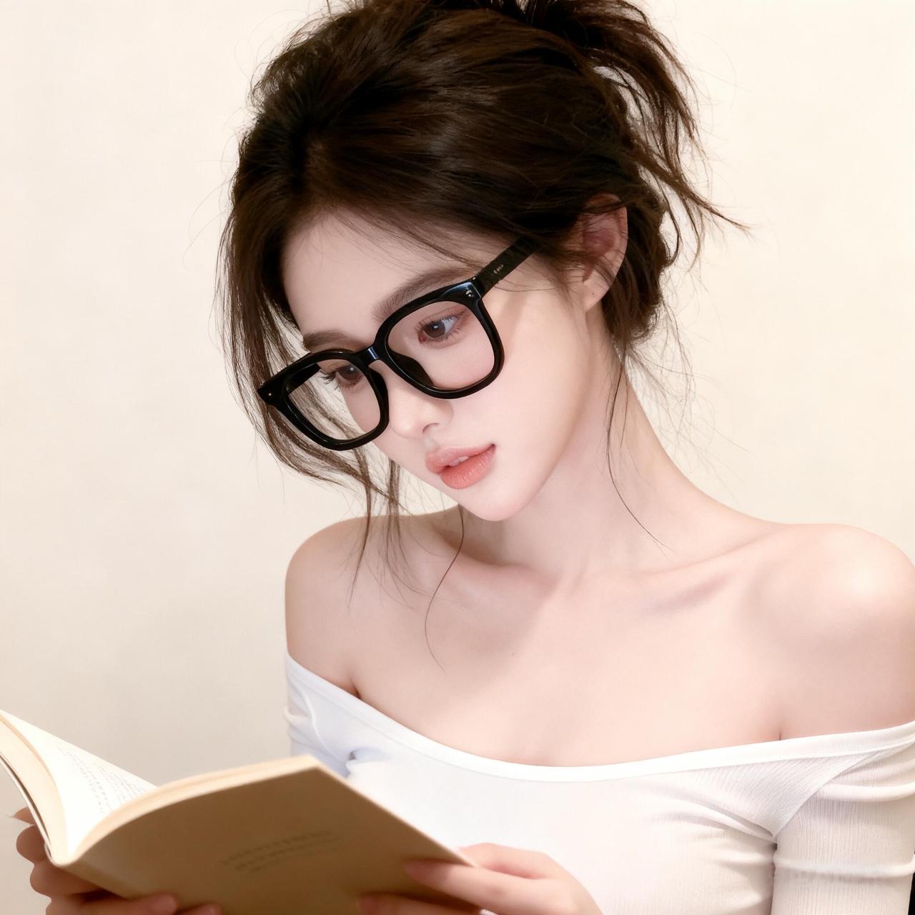 黑框眼镜下的思绪飞扬。眼镜系美女 沉思静谧氛围 斯文眼镜妹 甜妹 清纯可爱 甜甜