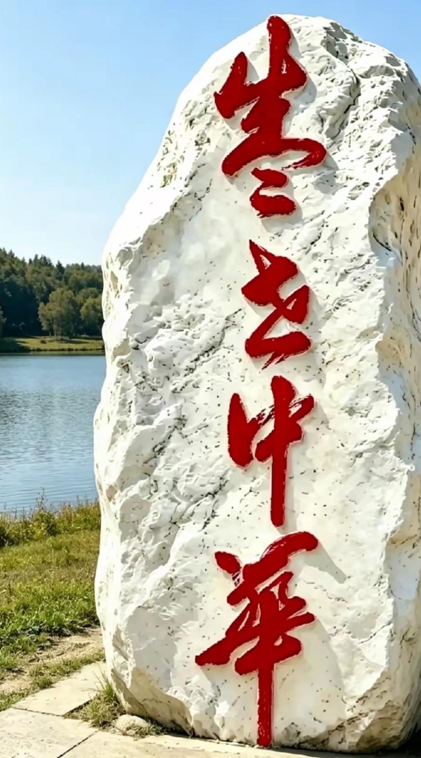 一块大石头上写着什么字呢？能读出来的绝不一般。等待你的答案。华夏生于盛世 [作揖