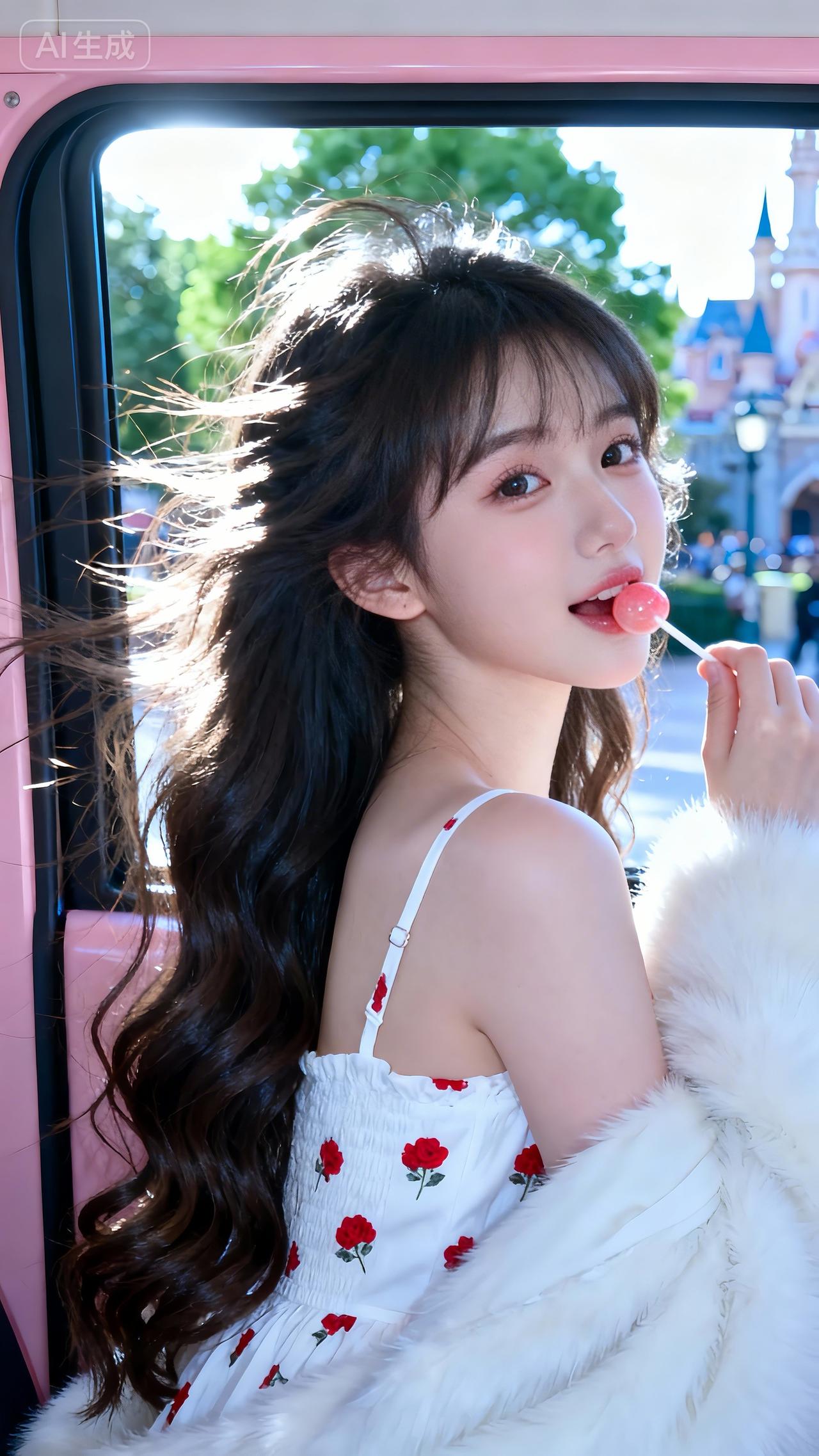 车内甜美，白裙红玫瑰刺绣配毛绒外套，甜欲少女氛围感拉满温柔内饰 米色内饰 汽车显