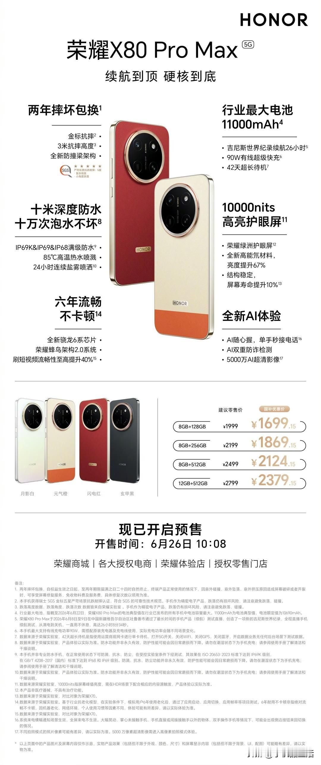 荣耀X80 Pro Max正式发布，1699.15元起售！

11000mAh荣
