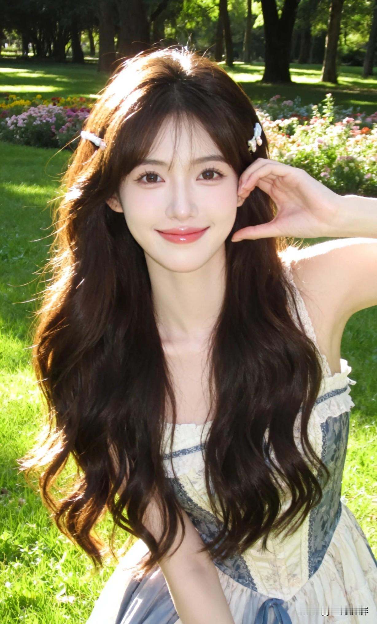 阳光下的甜美少女，花海中的梦幻时光。🌸💖花海少女照