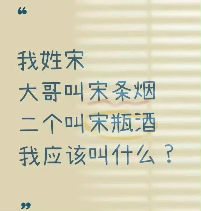 我姓宋，
大哥叫宋条烟，
二个叫宋瓶酒，
我应该叫什么？