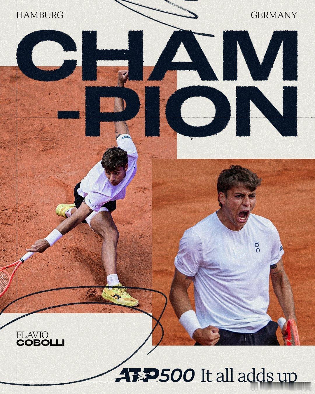 首夺500赛冠军🏆ATP500 汉堡站决赛，意大利选手科博利直落两盘以6-2 
