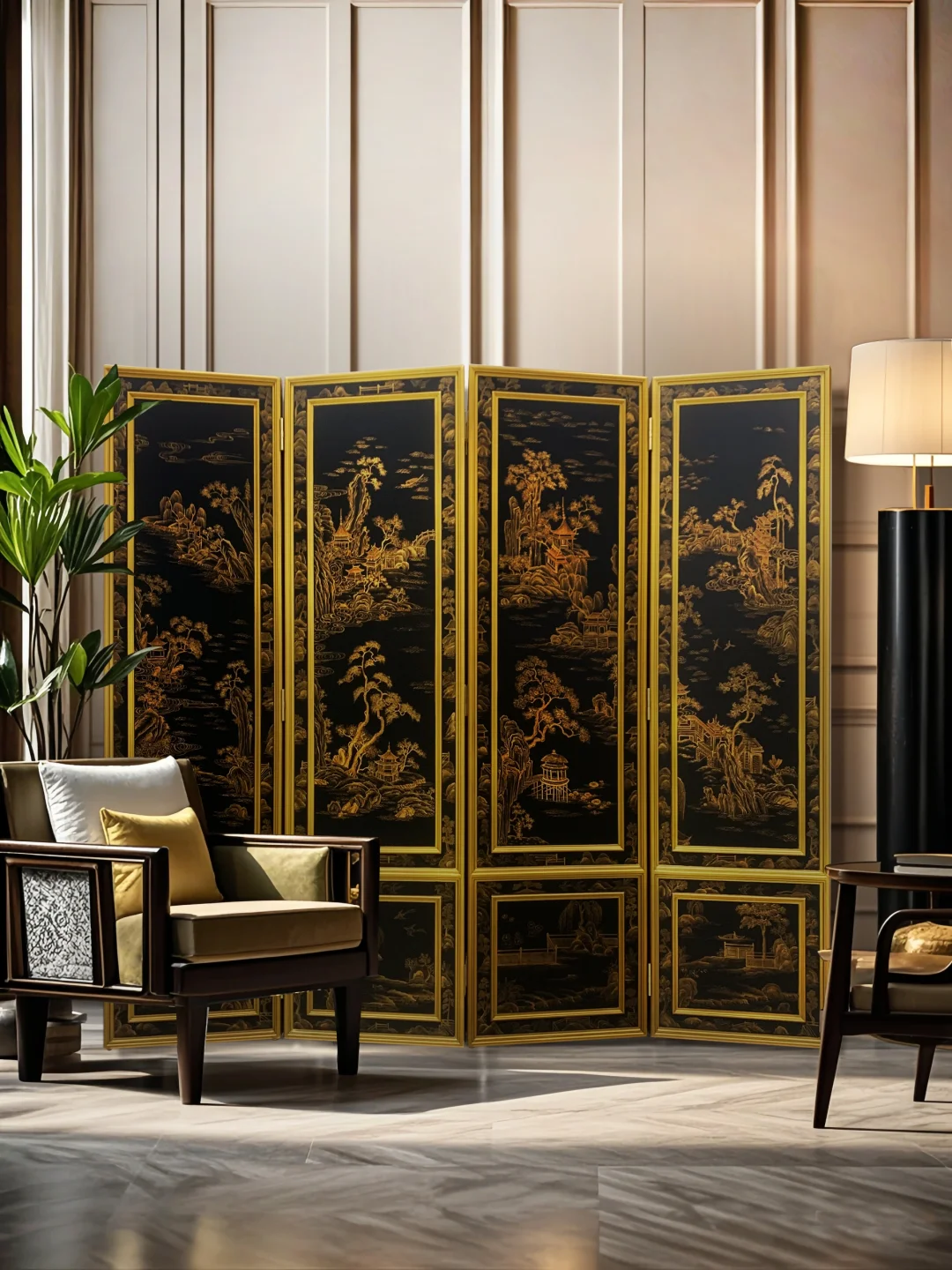 古典描金屏风