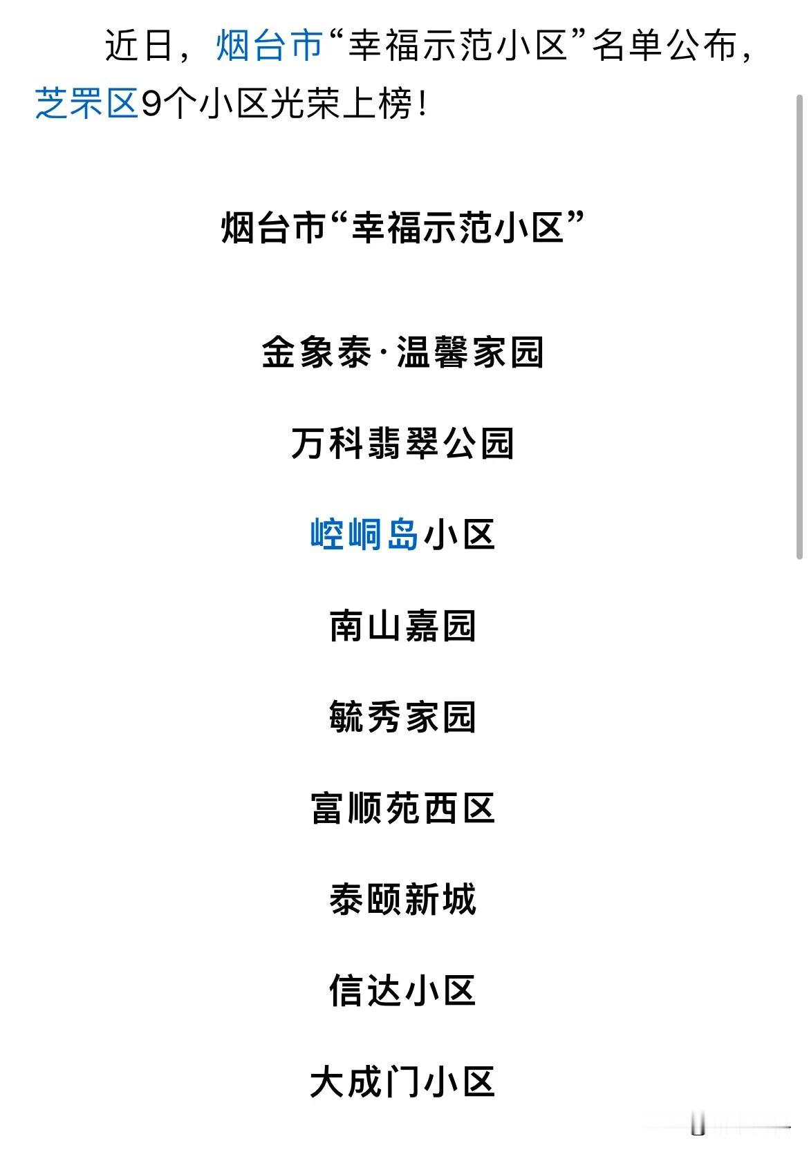 最近烟台公布了幸福示范小区，芝罘区9个上榜，很多网友不买账，评判的标准是什么？幸